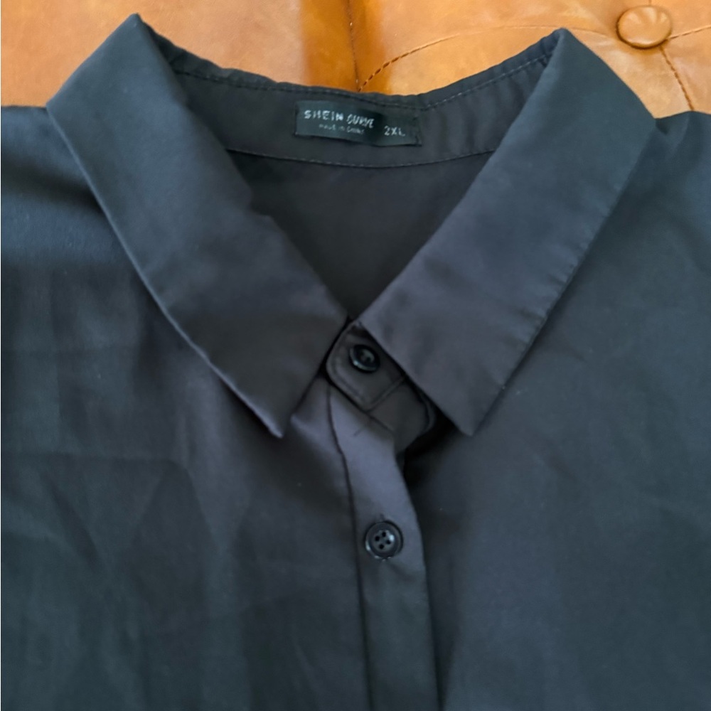 SHEIN Black Button-Front Short Sleeve Tunic Dress - Picture 2 of 4